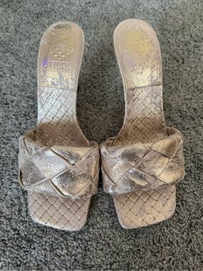 Vince Camuto Metallic Braided Slide Sandals - gold